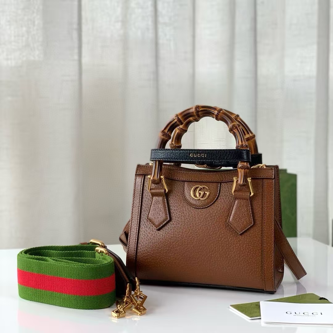 Gucci Diana Small Bamboo Tote Bag in Natural Brown | Leather with Detachable Neon Straps