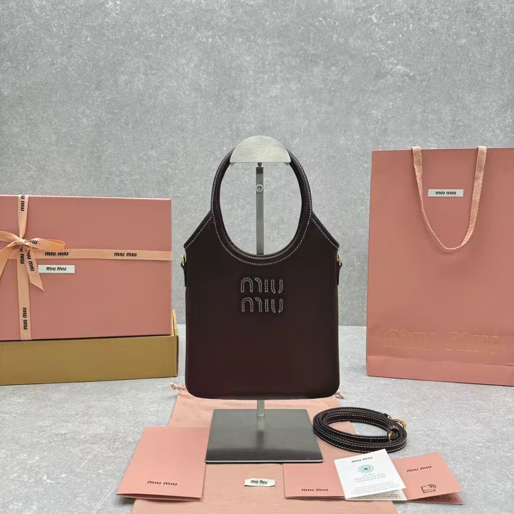 Miu Miu Dark Brown Ivy Tote Mini Shoulder Bag Smooth Leather
