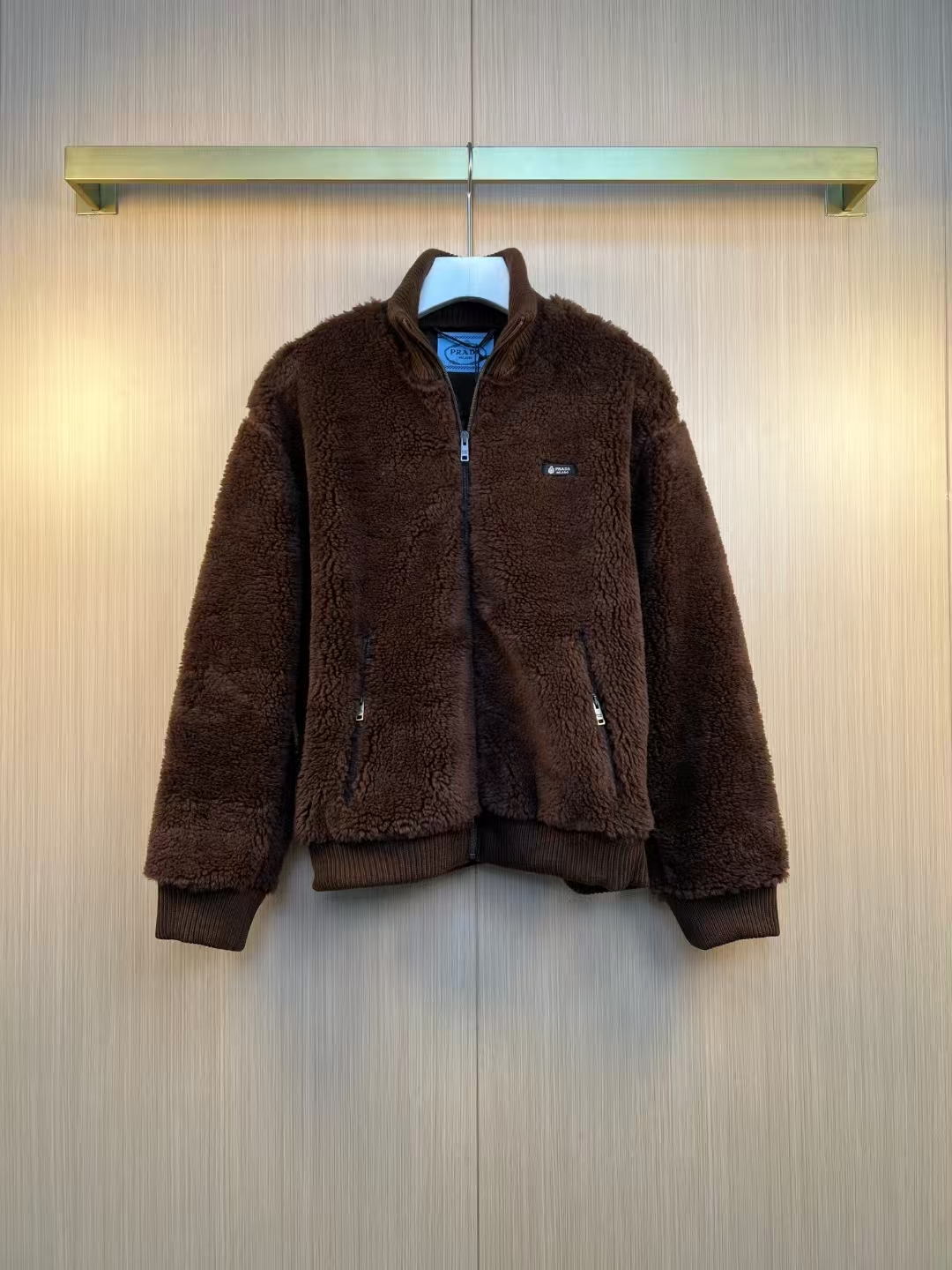 Prada Fleece Jacket - Men's/Women's, Cocoa Brown, Logo Detail