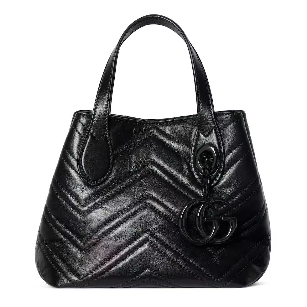 Gucci GG Marmont Small Tote Bag | Black Chevron-Quilted Napa Leather with Double G