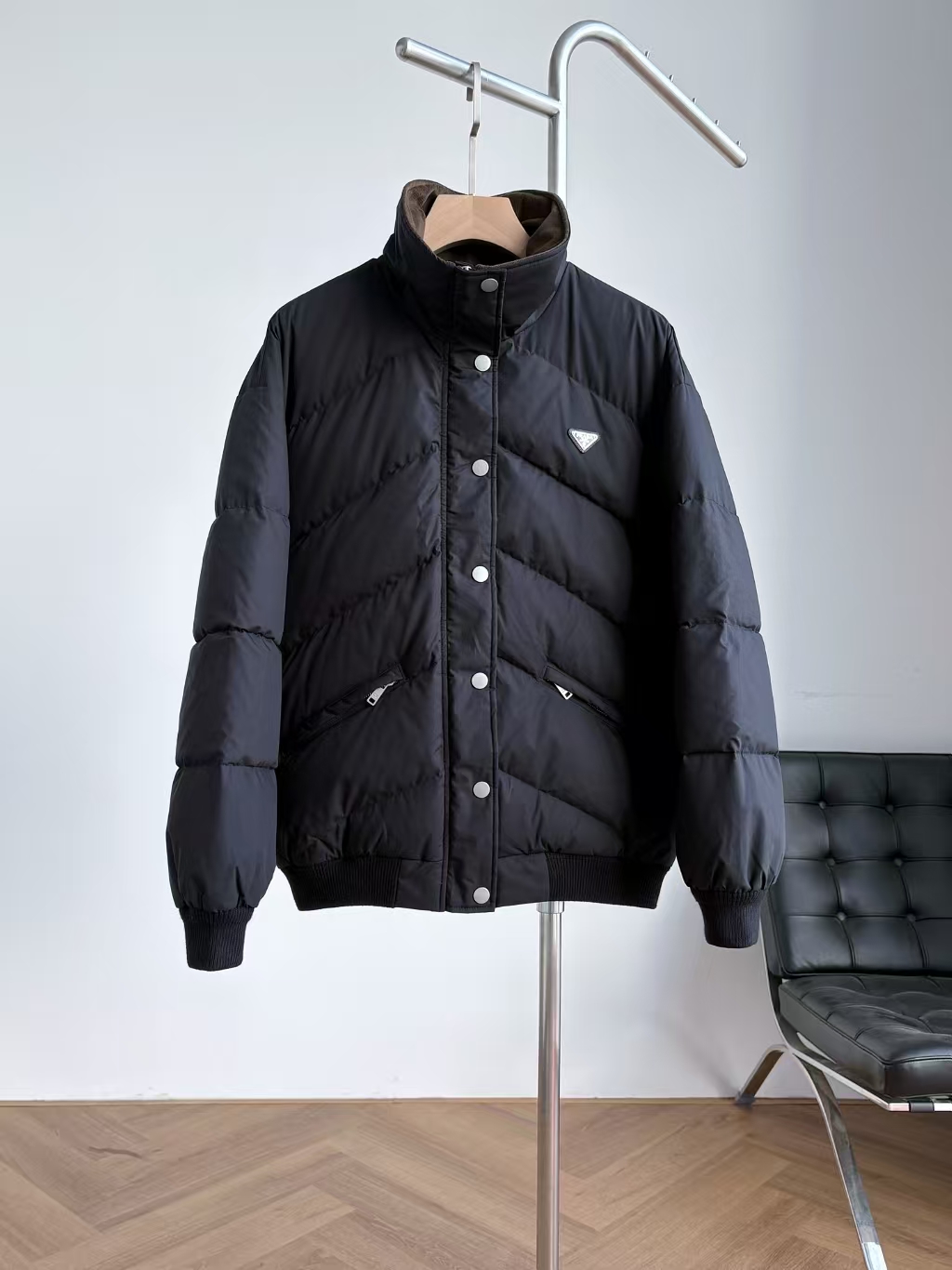 Prada Black Mid-Weight Poplin Down Jacket - Travel, Twill Details