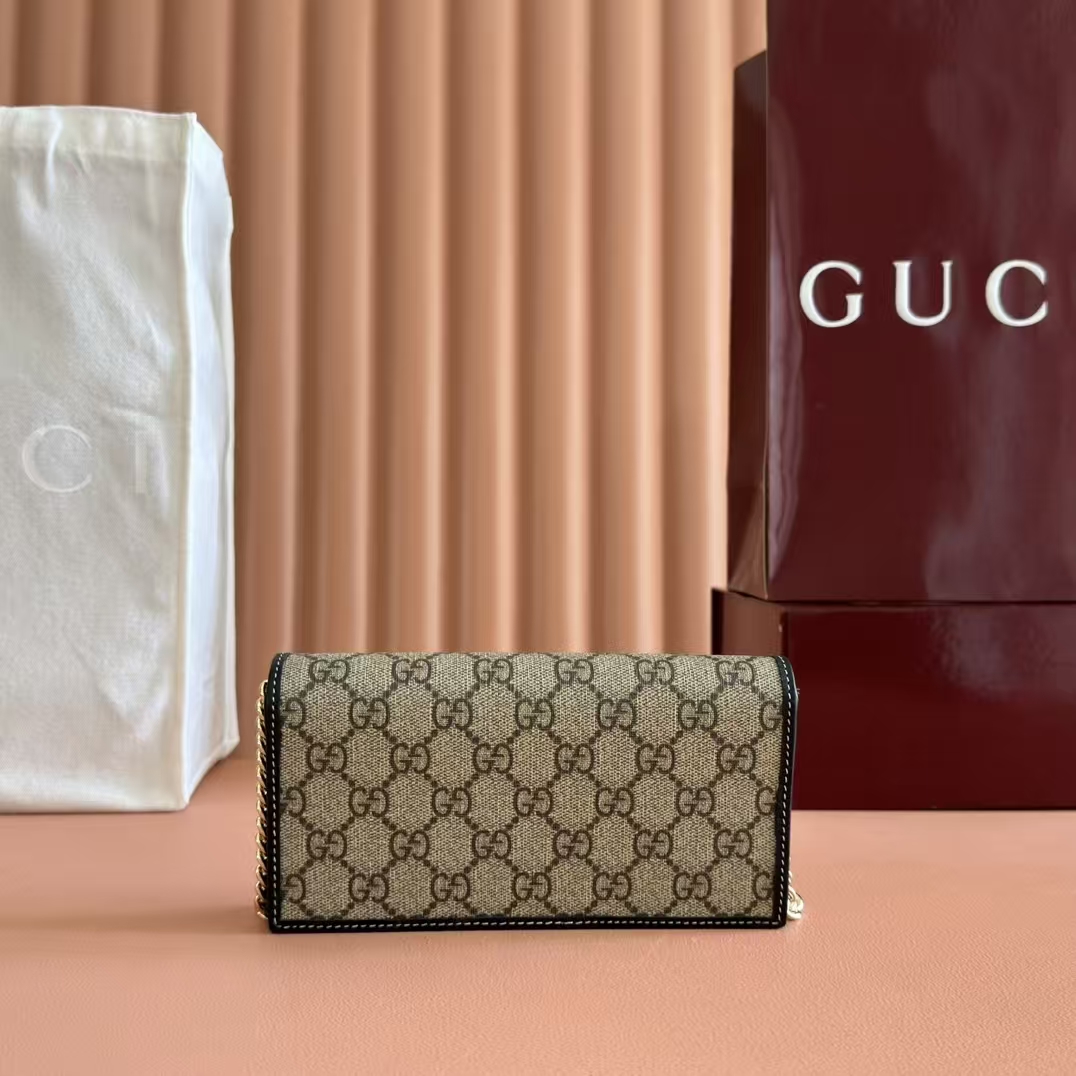 Gucci Horsebit 1955 Chain Wallet | Beige & Dark Brown GG Monogram Coated Fabric