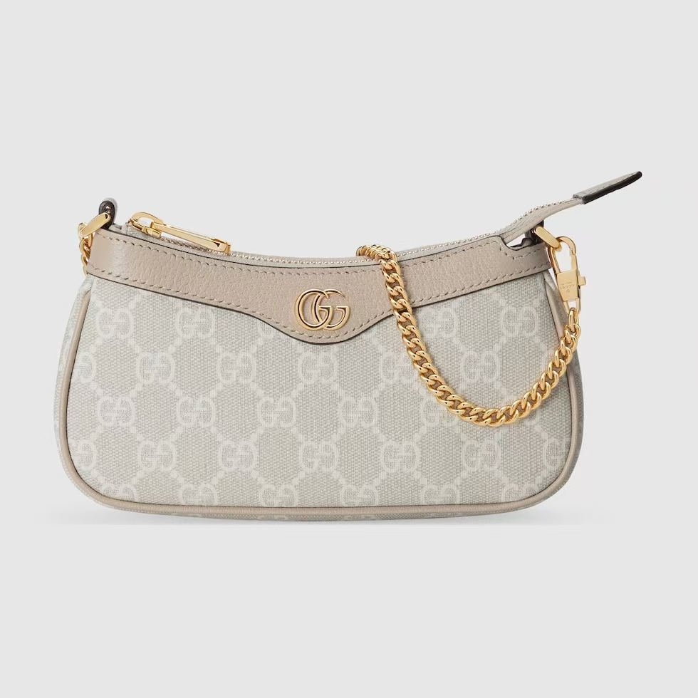 Gucci Ophidia Mini Bag | Beige & White GG Supreme Canvas with Chain Handle