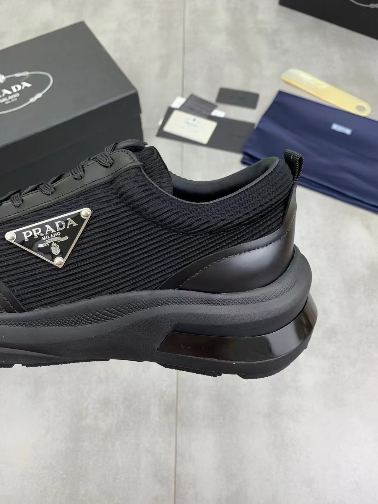 Prada New Arrival Men's Black Leather Sneaker | Premium Casual Athletic Shoe