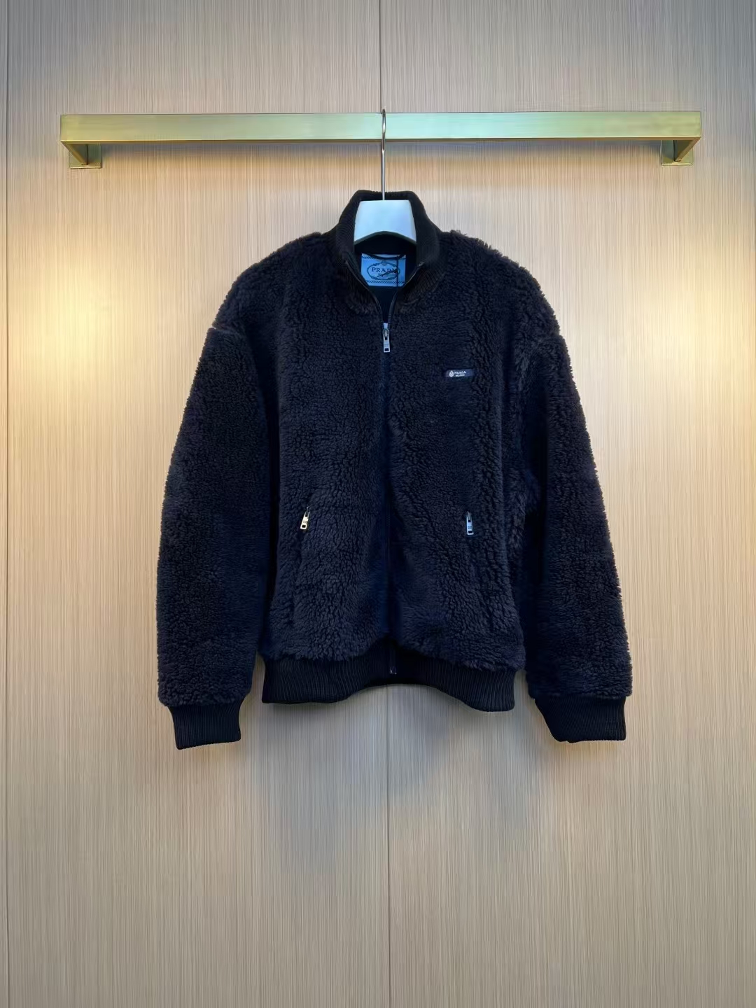 Prada Fleece Jacket - Men's/Women's, Navy Blue, Logo Detail