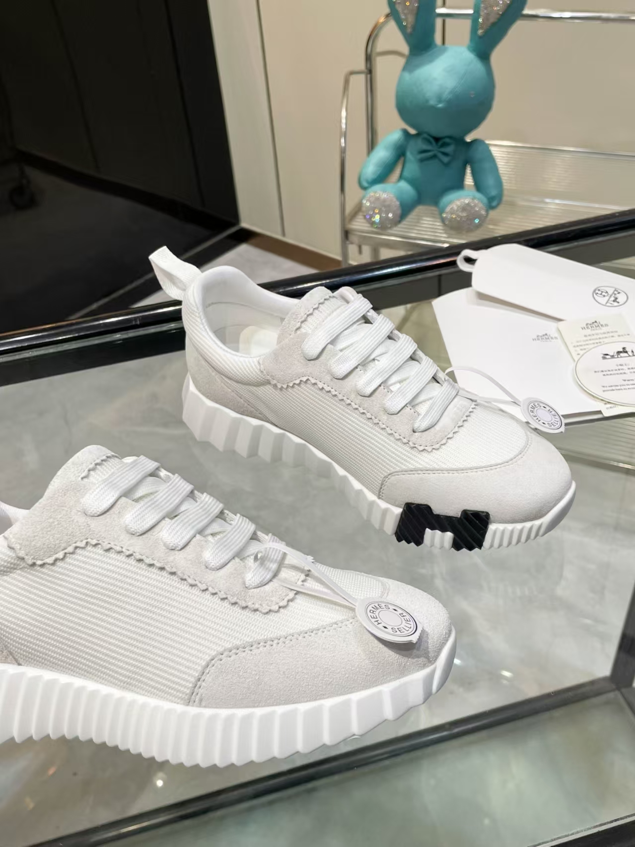 Hermès Sellier Knit Leisure Sneaker in White & Beige | Equestrian-Inspired Luxury Sport Shoe