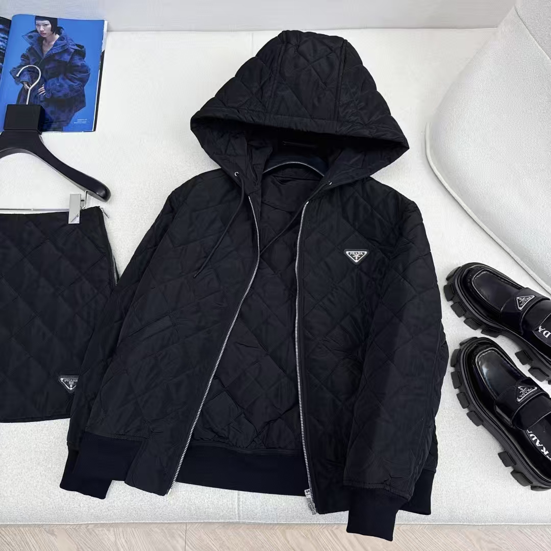 Prada Lightweight Quilted Re-Nylon Jacket in Blue - Hooded, Oversized Fit