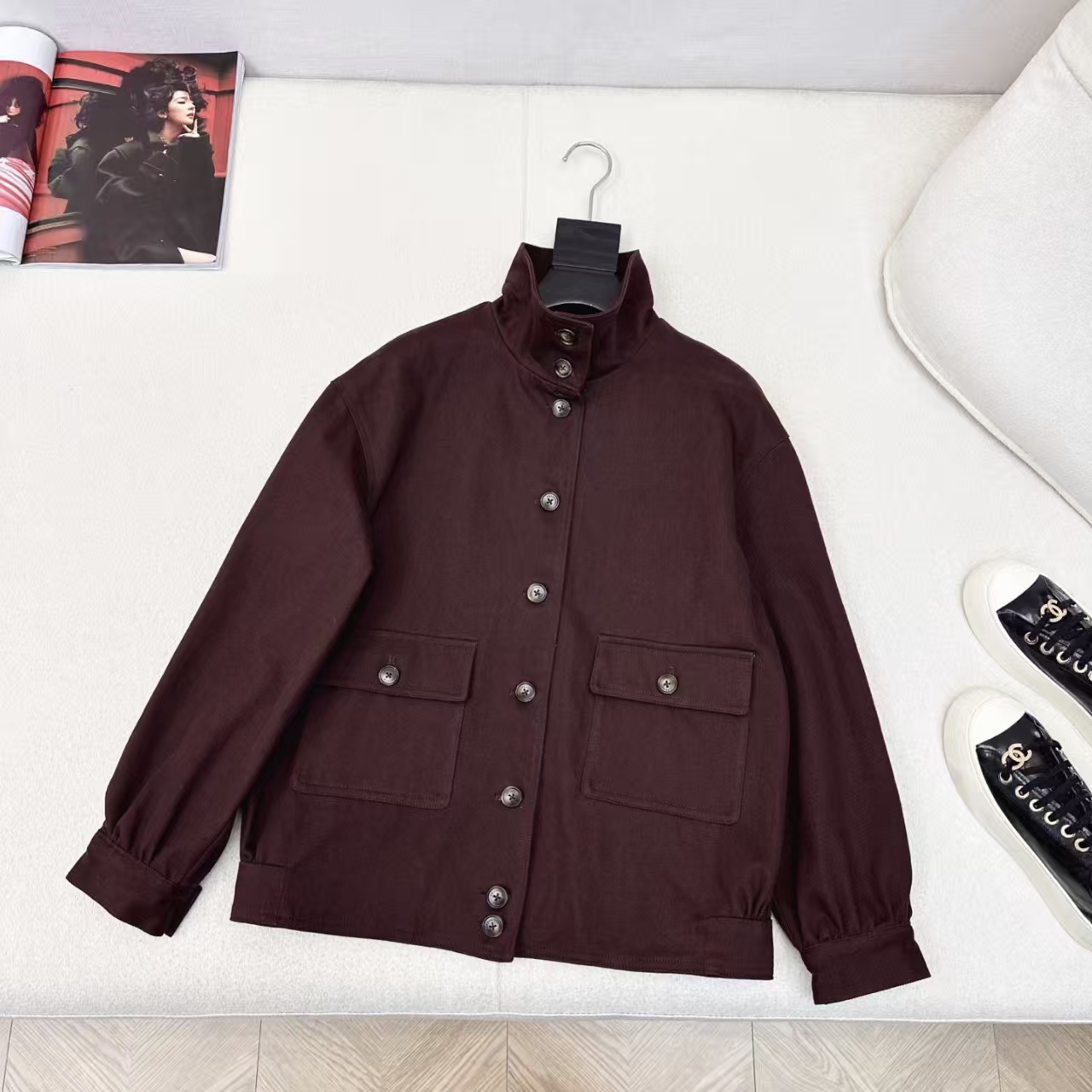 Prada Cocoa Brown Vintage Wash Gabardine Shirt Jacket