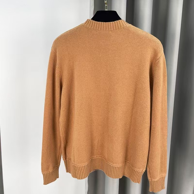Prada Camel Cashmere & Wool Sweater | Intarsia Logo, Classic Men's Fit