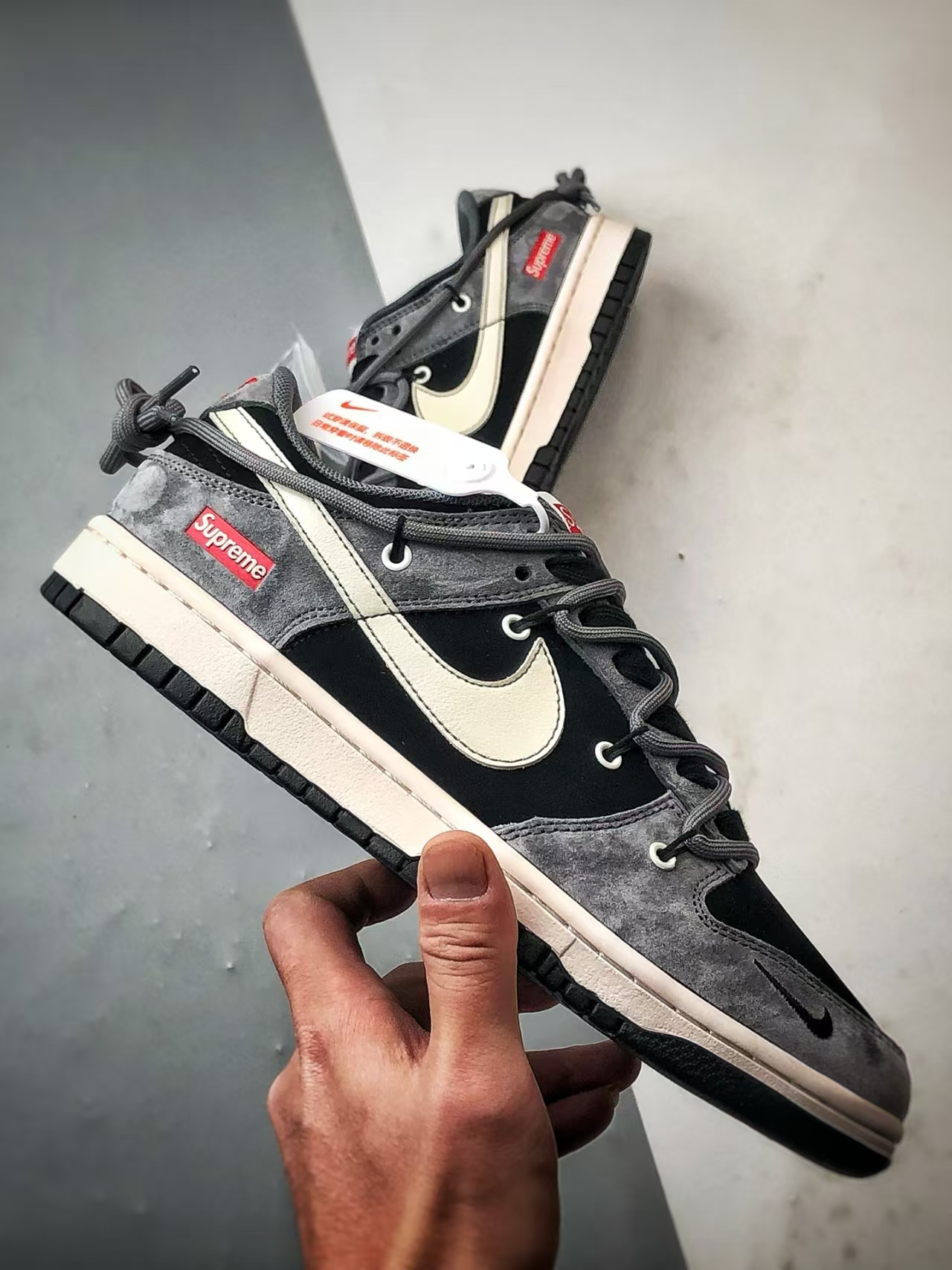 Nike Dunk Low Retro in Grey & Black | Deconstructed Strap Low-Top Casual Sneaker