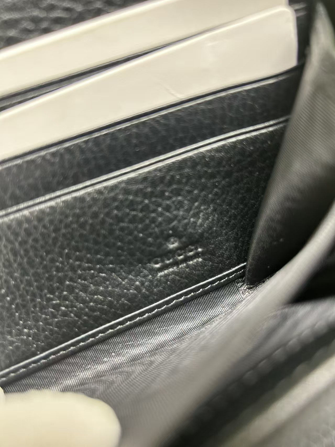 Gucci GG Marmont Two-Tone Zipp Wallet in Black | Metallic Leather with Crystal Double G