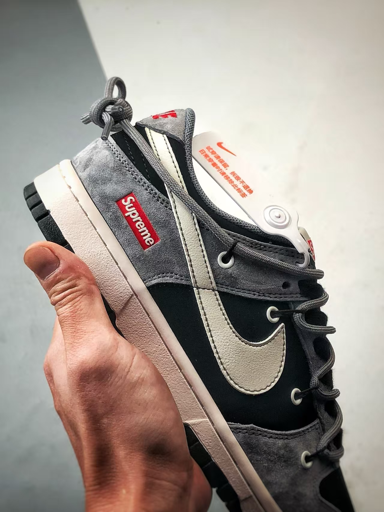 Nike Dunk Low Retro in Grey & Black | Deconstructed Strap Low-Top Casual Sneaker