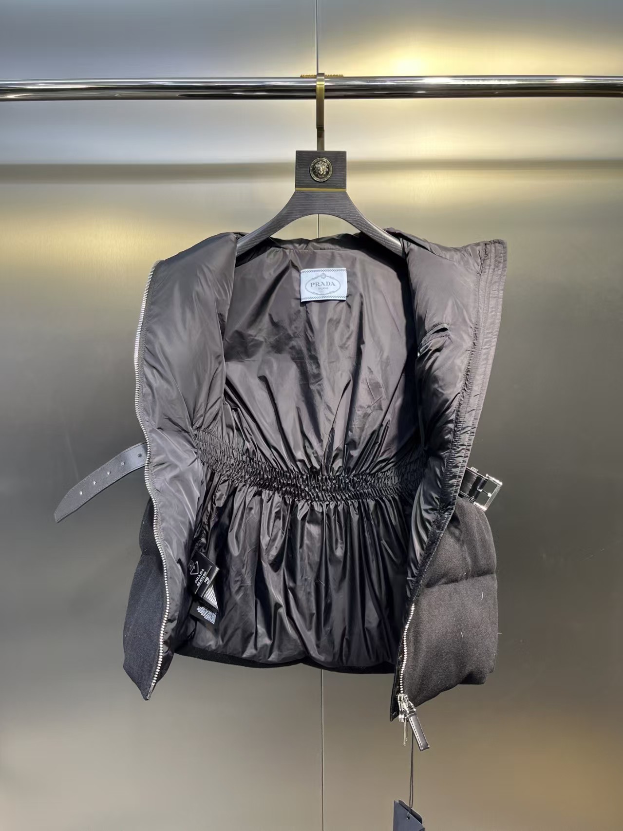 Prada Slate Grey Loden Vest - Men‘s/Women’s, Padded Wool, Belted