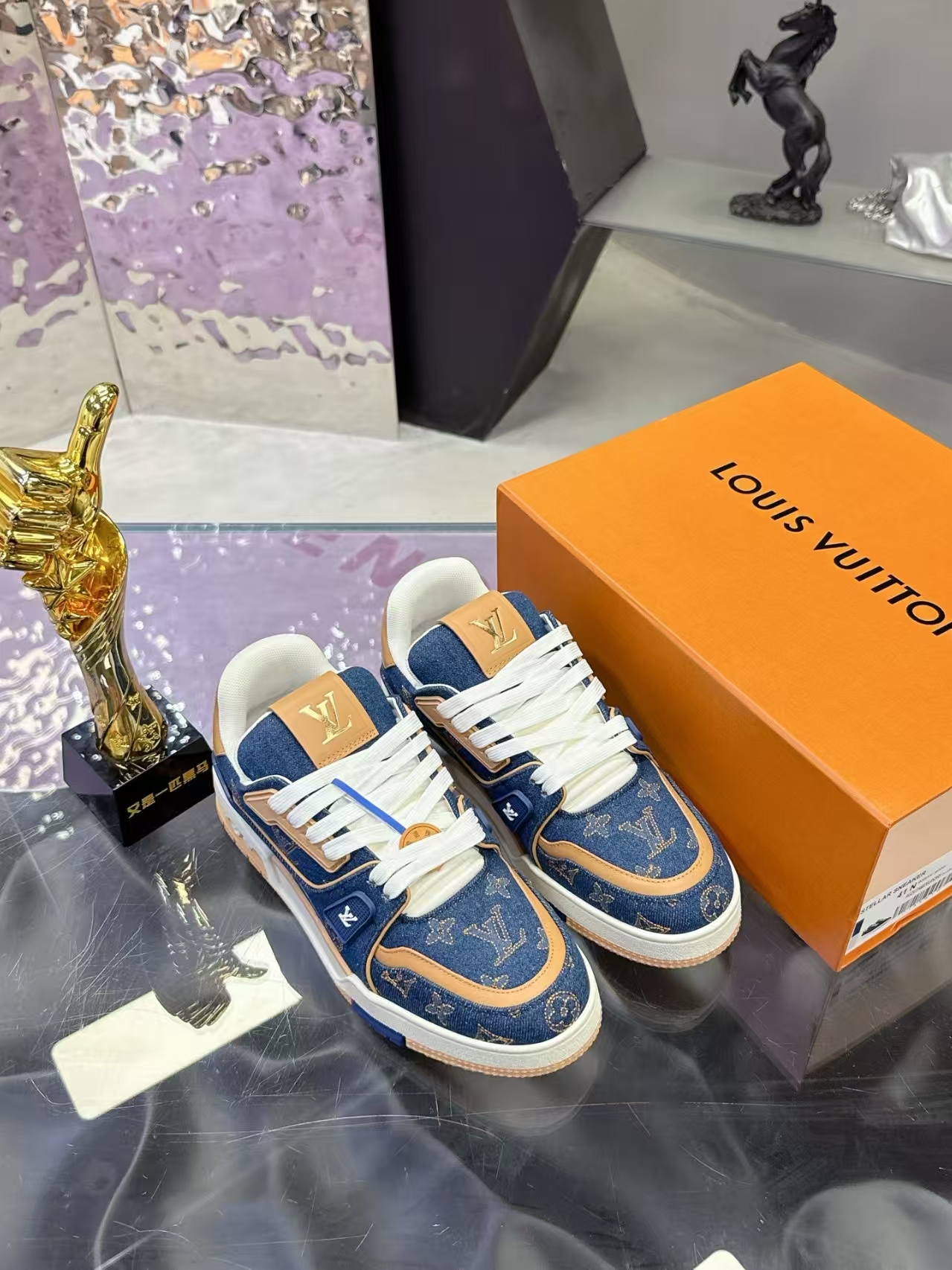 Louis Vuitton Trainer Low Sneaker in Blue | Hook-and-Loop Strap Casual Sport Shoe