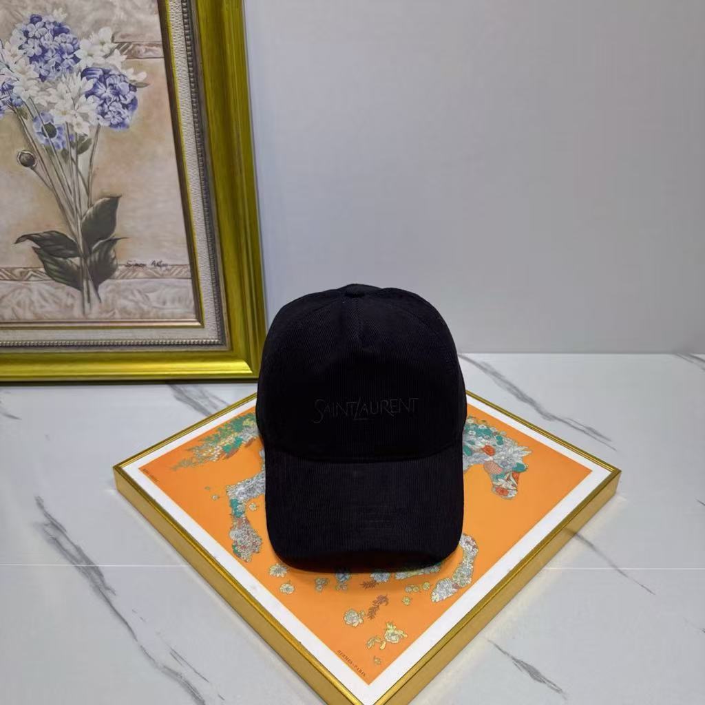 SAINT LAURENT Corduroy Cap - Vintage-Inspired Baseball Hat with Embroidered Logo