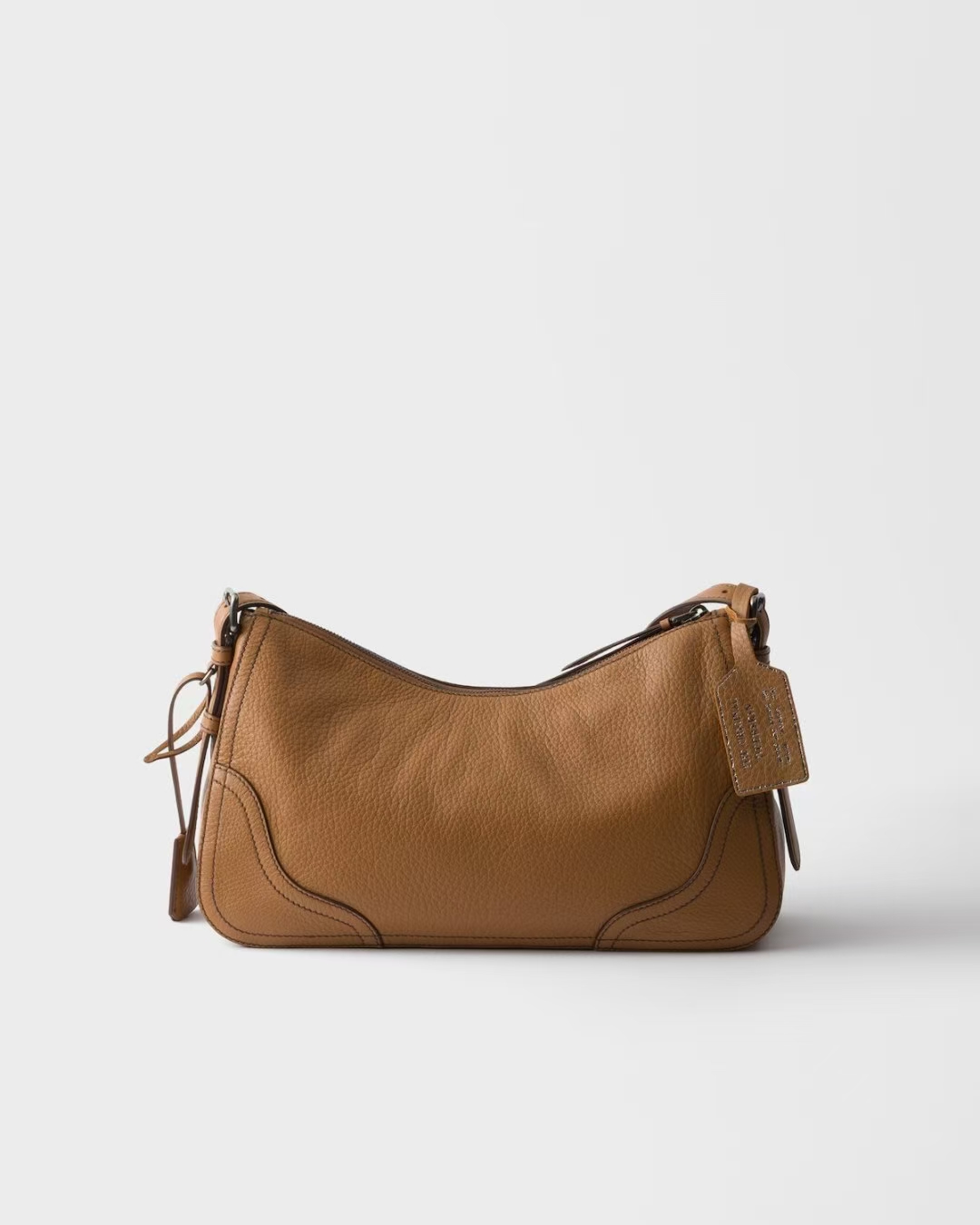 Prada Caramel Large Aimée Leather Shoulder Bag | Travel-Inspired Hobo, Textured Leather