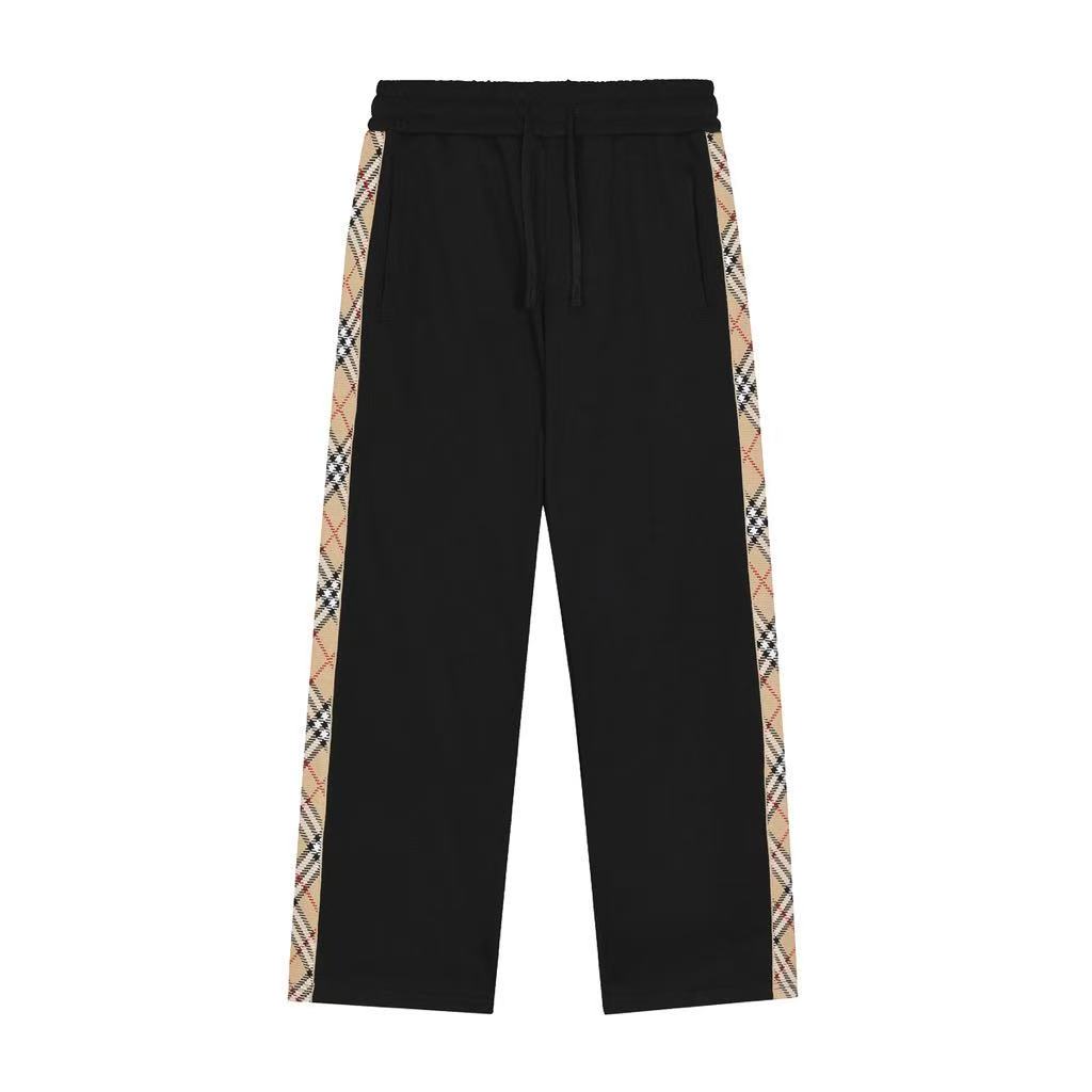 Black Burberry Cotton Sweatpants with Check Detail - Drawstring Joggers for Men & Women