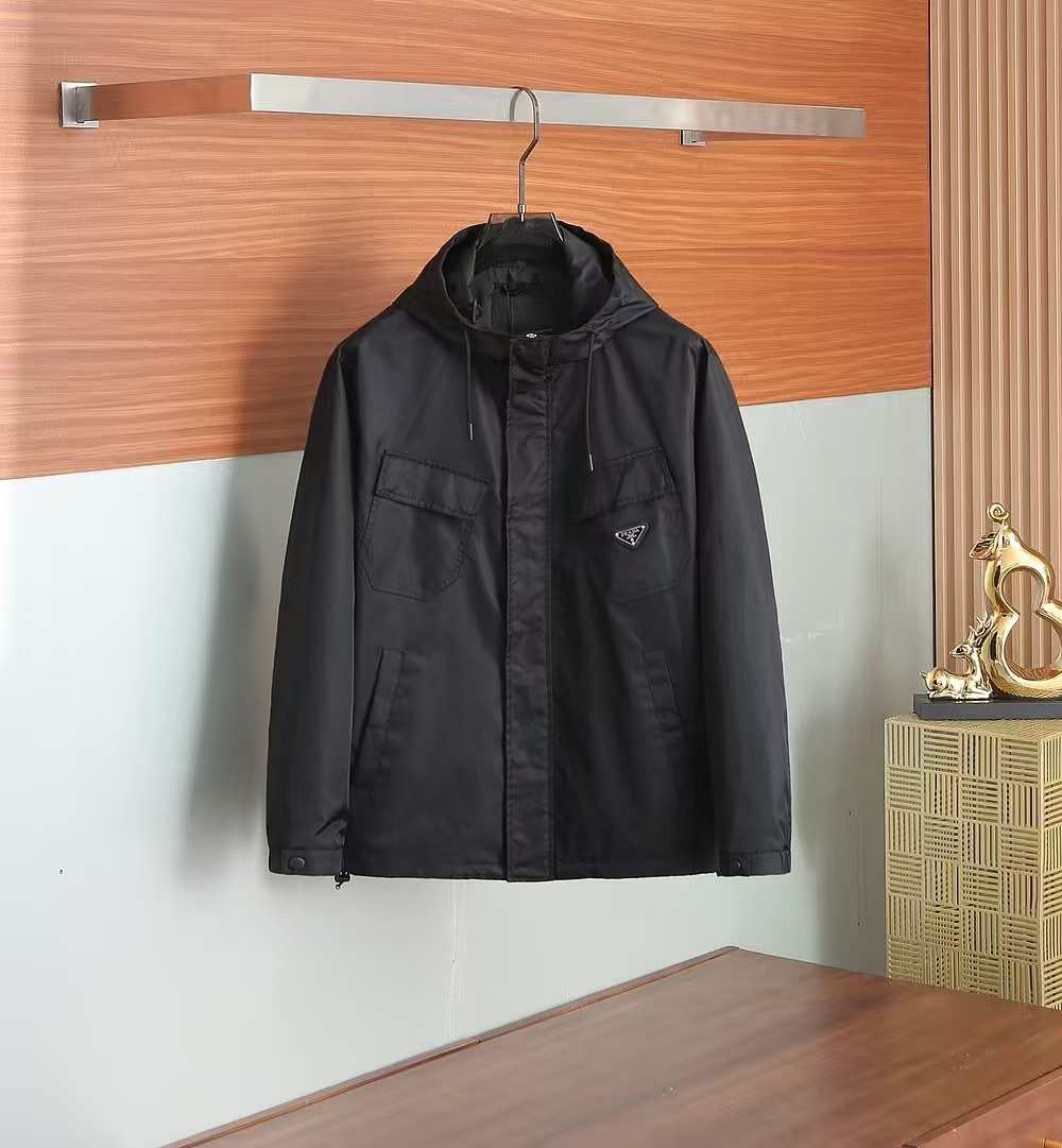 Prada Black Recycled Nylon Short Jacket | Sporty Hooded Design & Logo Detail