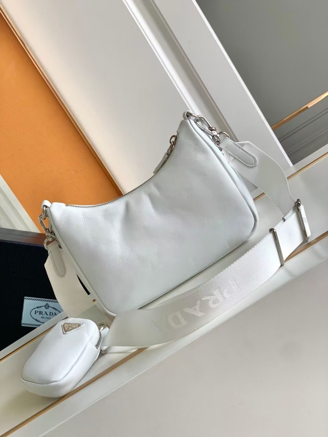 Prada White Re-Edition 2005 Re-Nylon Bag | Three-in-One Crossbody, Fresh Summer Style