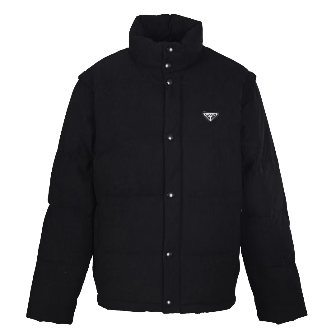Prada Black Reversible Velvet Down Jacket | Detachable Sleeves & Re-Nylon Lining