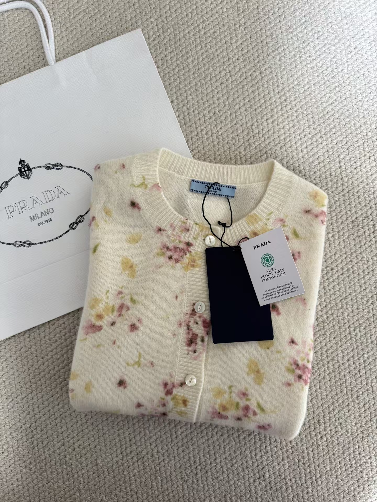 Prada Begonia Pink Floral Print Wool Cardigan | Slim Fit & Vintage Charm