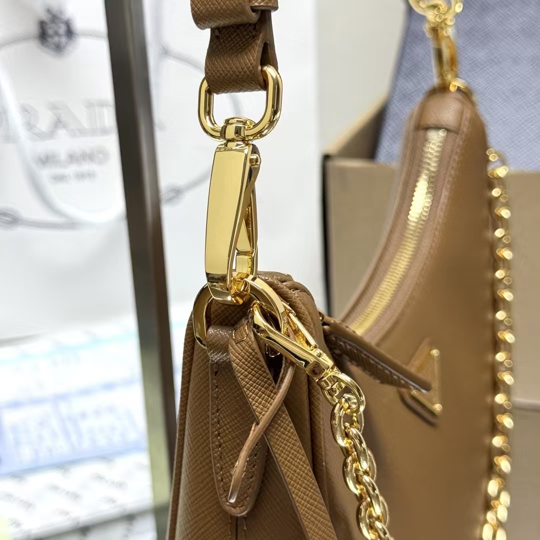 Prada Warm Brown Re-Edition 2005 Re-Nylon Bag | Three-in-One Crossbody, Soft Neutral Hue