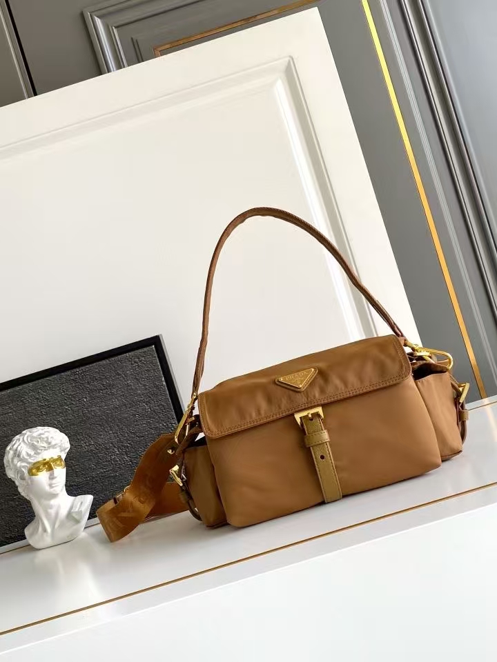 Prada Brandy Large Explore Shoulder Bag | Re-Nylon, Leather Trim & Multi-Pocket Design