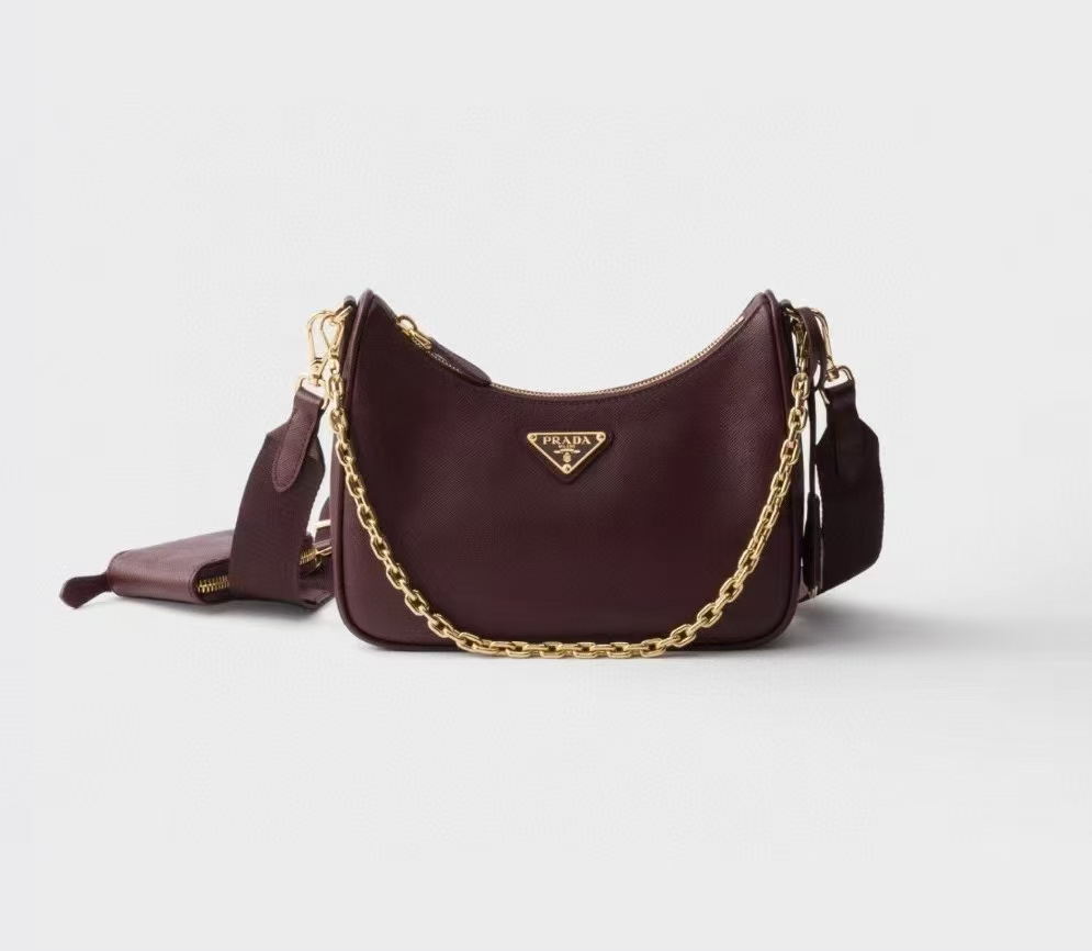 Prada Wine Red Re-Edition 2005 Re-Nylon Bag | Three-in-One Crossbody, Rich Jewel Tone