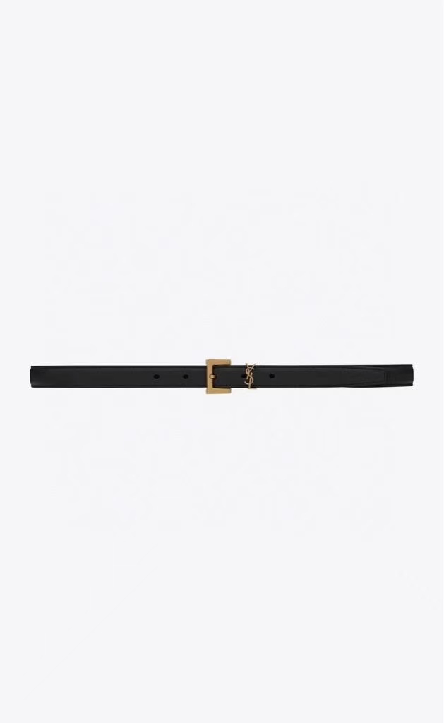 YSL Cassandre Square Buckle Belt - Narrow Grained Leather Strap
