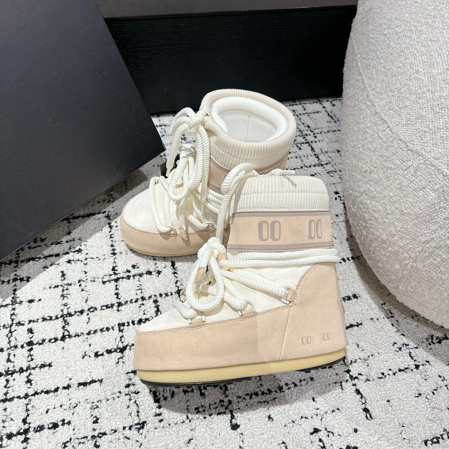 Moon Boot Women's Round Head Strap Color blocked Warm Moon Boots winter Luxury