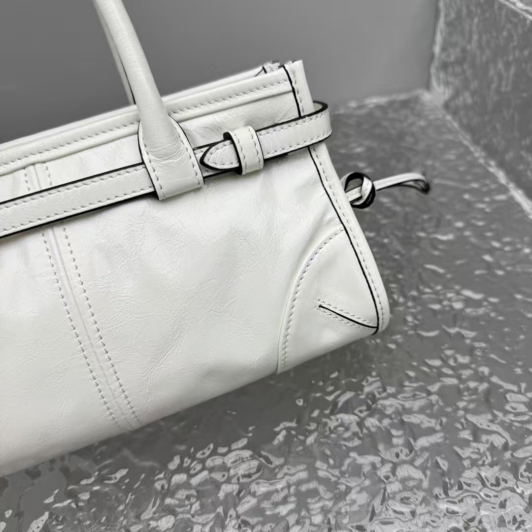 Prada White Leather Mini Bonnie Bag | Modern Attitude & Side Buckle Detail