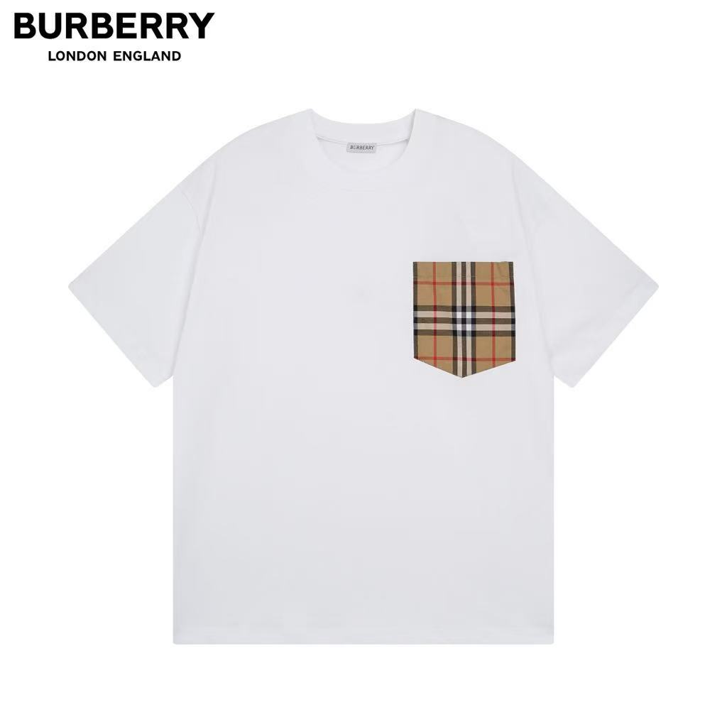 Burberry Check Pocket Cotton T-Shirt for Women - Short Sleeve Crewneck Tee