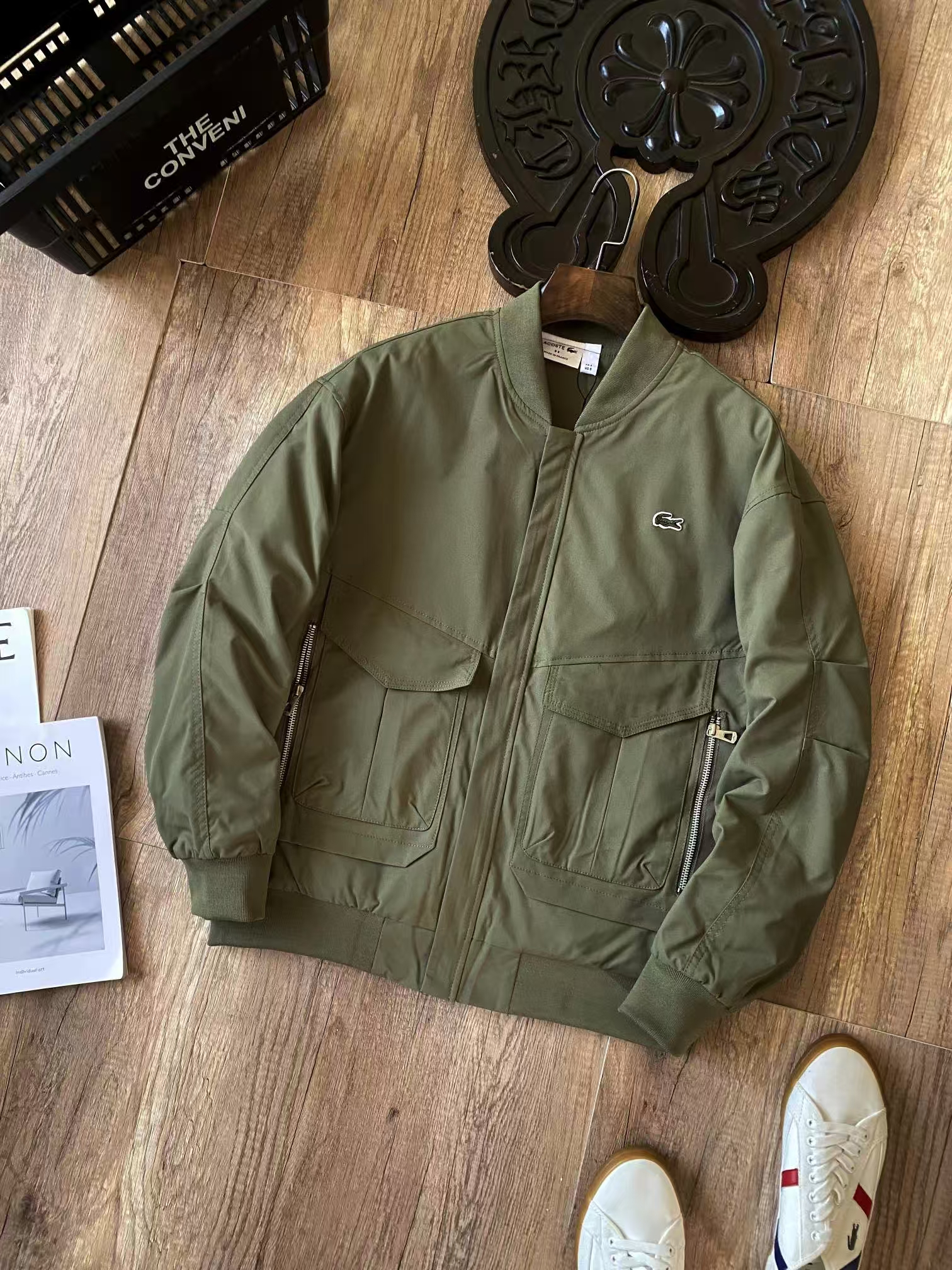 LACOSTE Zip-Up Stand Collar Baseball Jacket