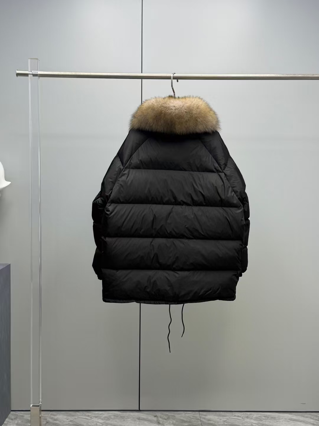 Prada Black Technical Canvas Down Jacket | Removable Collar & Wrap Style