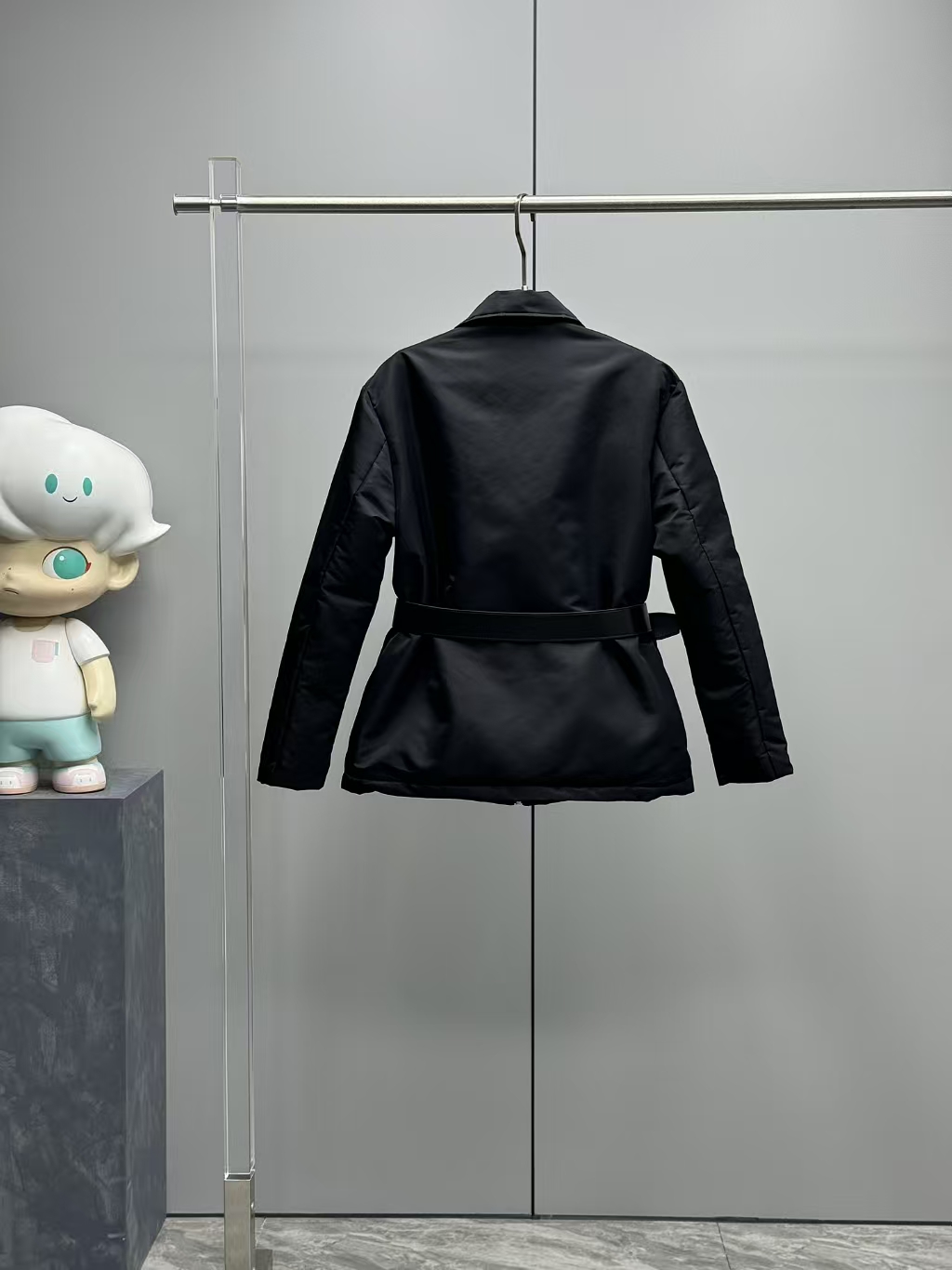 Prada Black Recycled Nylon Down Jacket | Leather Belt & Soft Silhouette