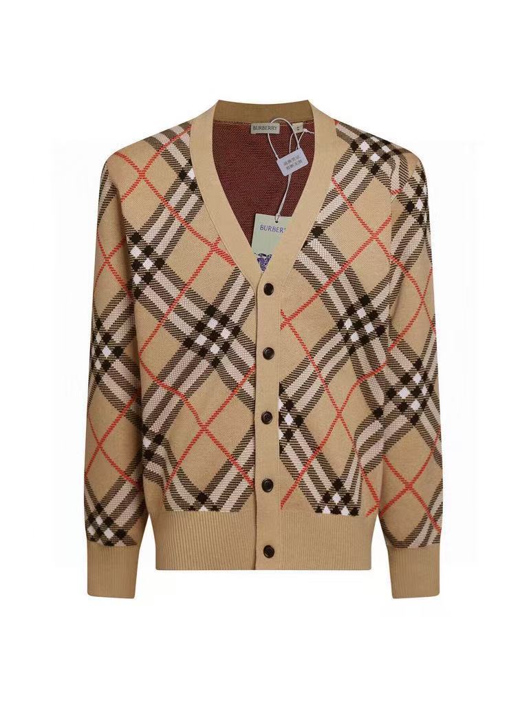 Burberry Check Wool Mohair Blend Cardigan - Classic Knit Open Front Sweater