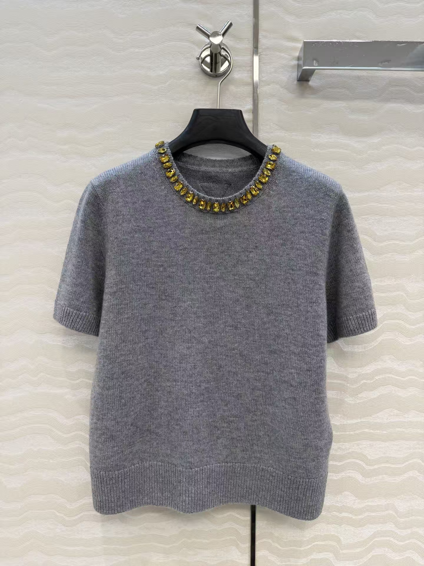 Prada Grey Wool & Cashmere Sweater | Crystal-Embellished Neckline