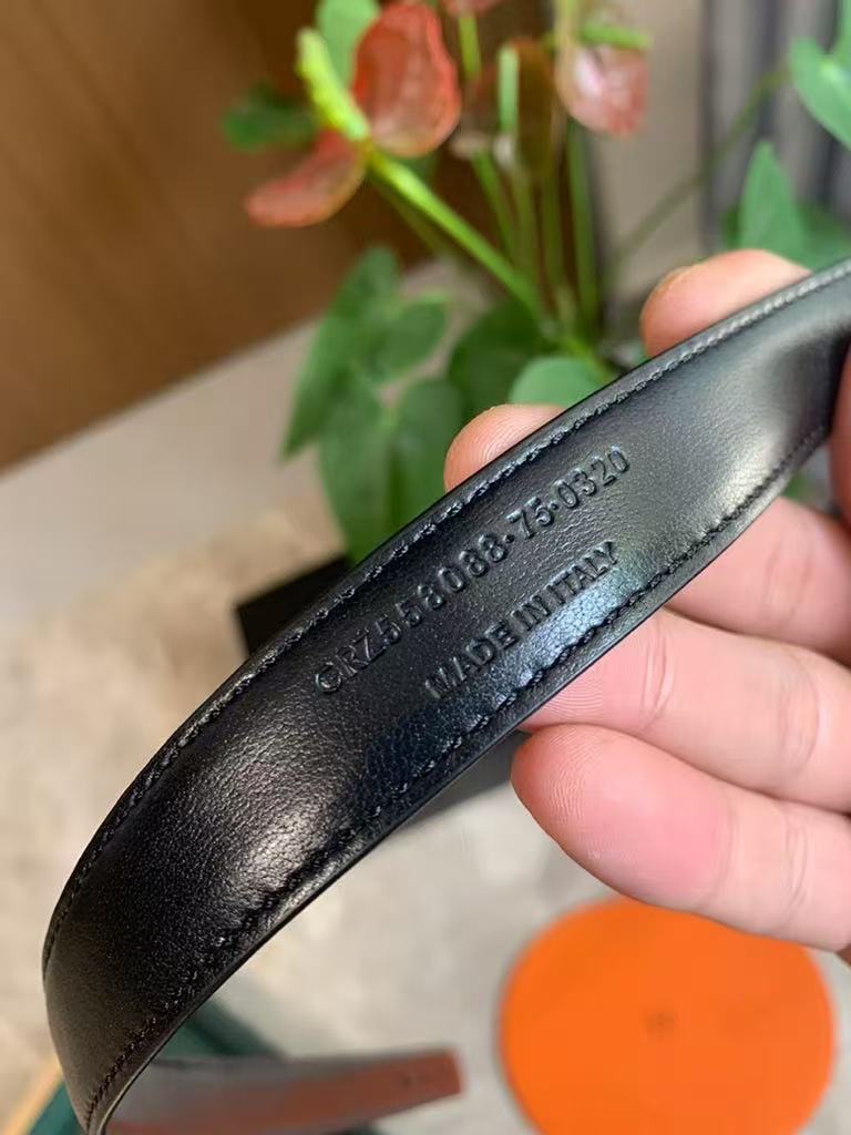 YSL Cassandre Square Buckle Belt - Narrow Grained Leather Strap