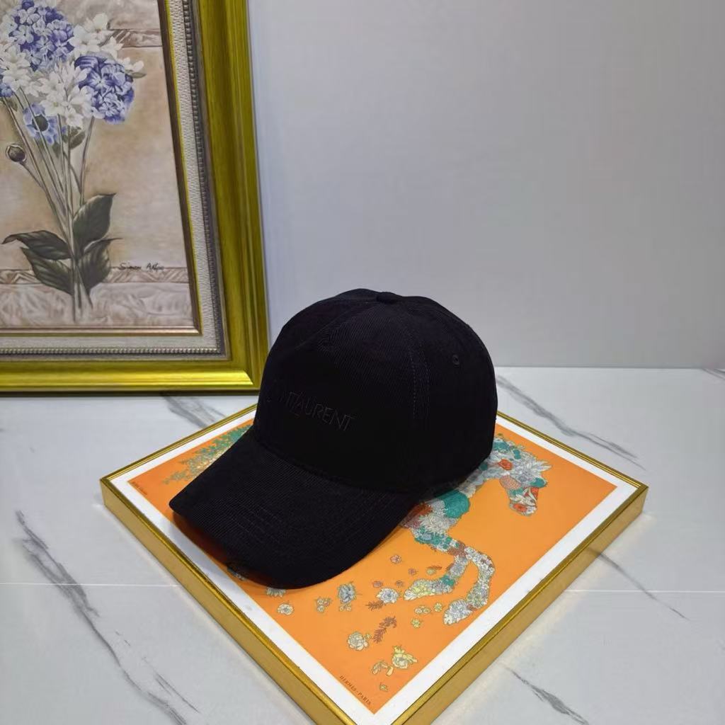 SAINT LAURENT Corduroy Cap - Vintage-Inspired Baseball Hat with Embroidered Logo
