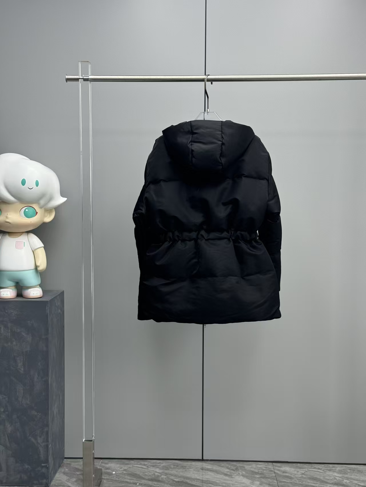 Prada Black Re-Nylon Long Down Coat | Hooded Wrap Silhouette & Waist Drawstring