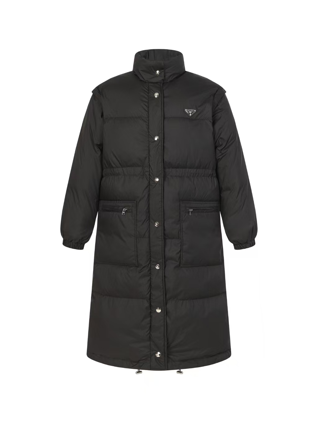 Prada Black/Blue Re-Nylon Down Jacket | Detachable Sleeves & Drawstring Waist
