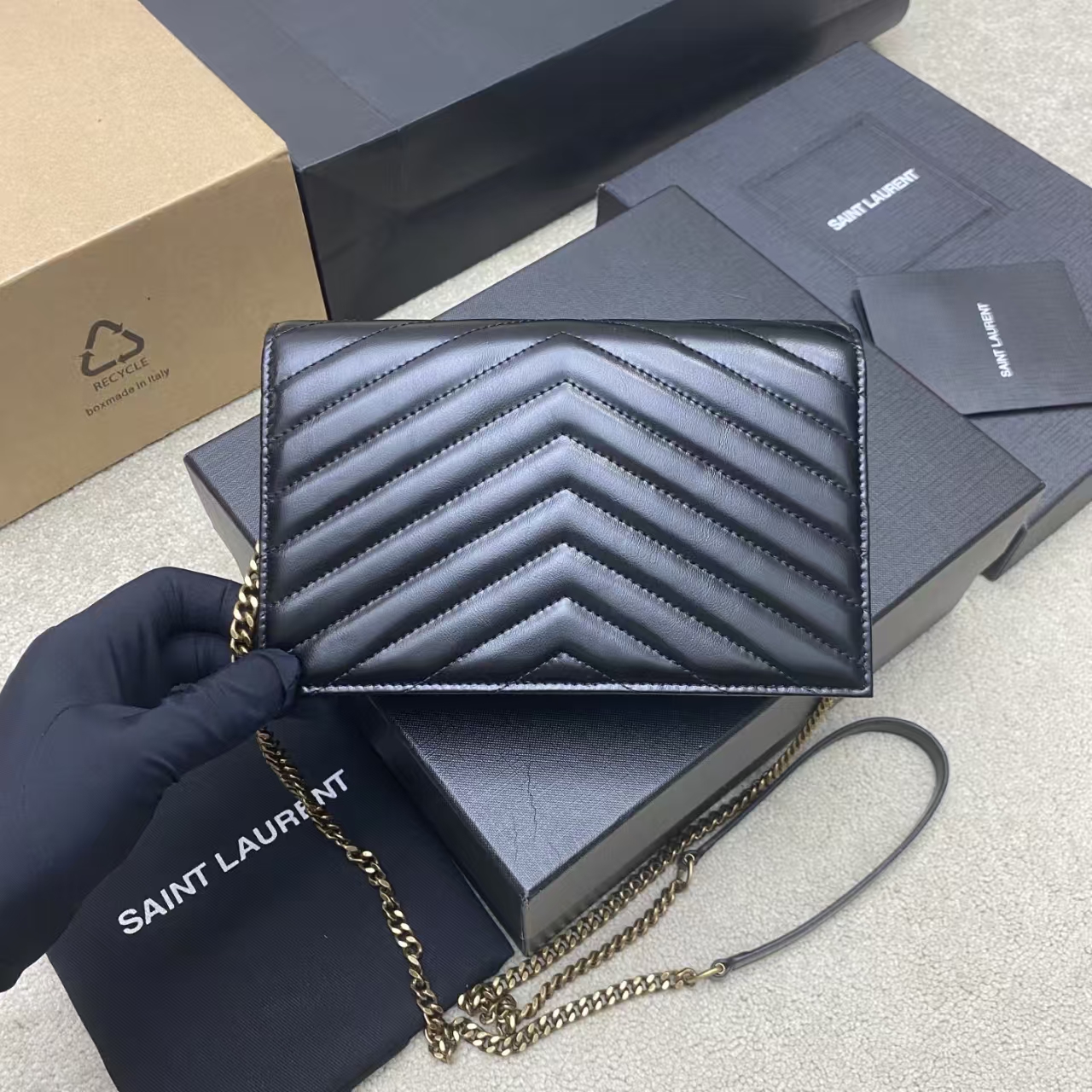 YSL CASSANDRE ENVELOPE Lambskin Chain Wallet