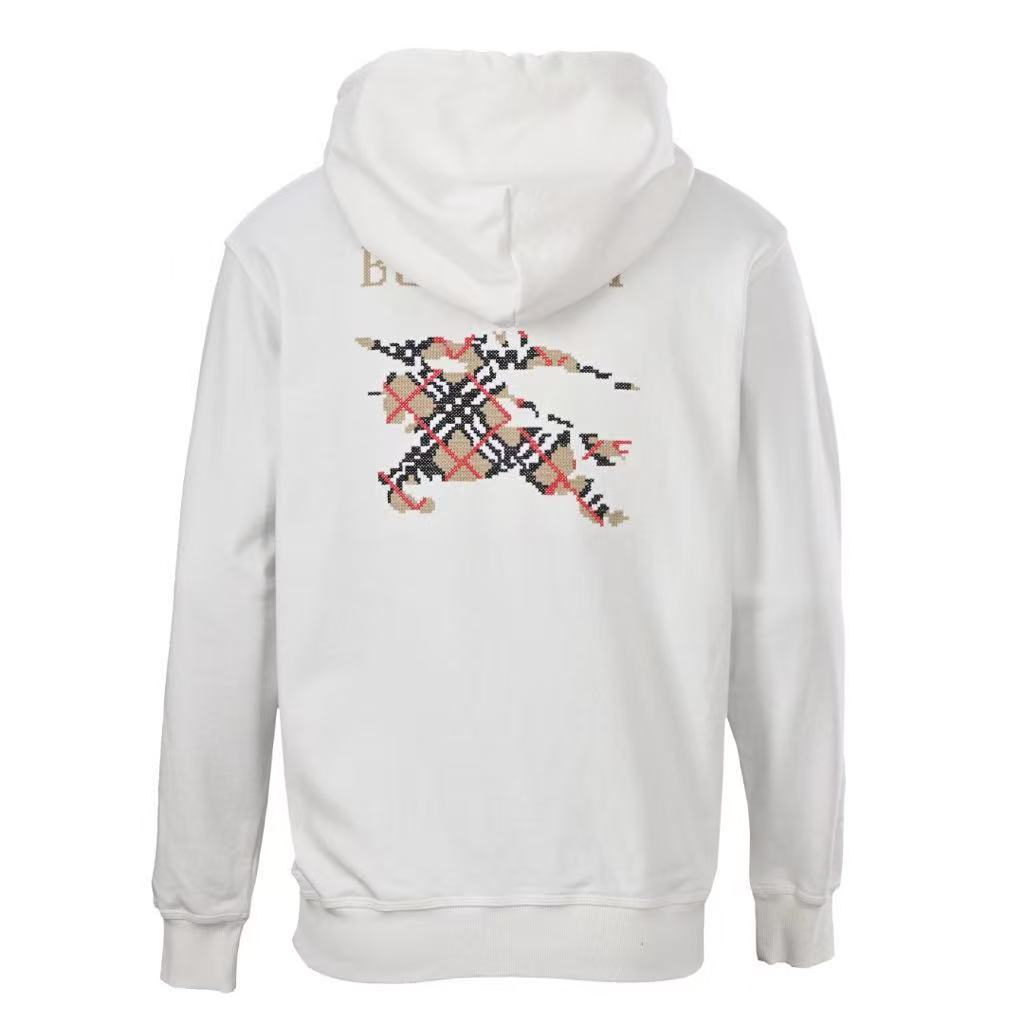 Burberry Embroidered Knight Hoodie - Artisan Cross-Stitch Detail on Cotton Pullover