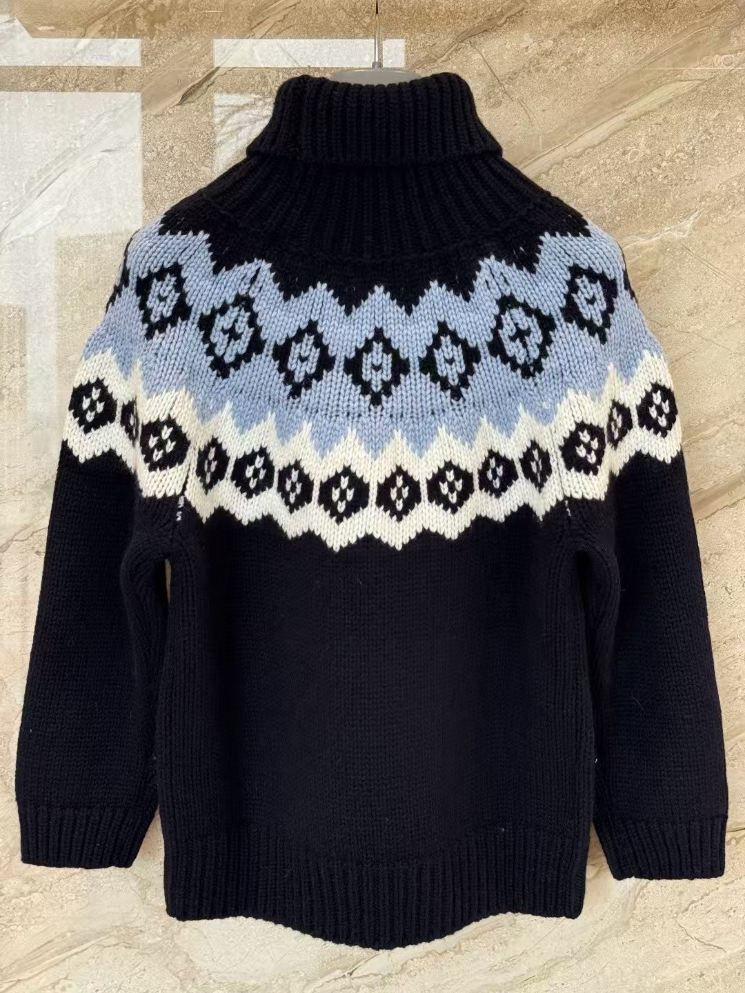 Prada Blue/Natural Wool-Cashmere Sweater | Intarsia Knit & Ski-Inspired Desig