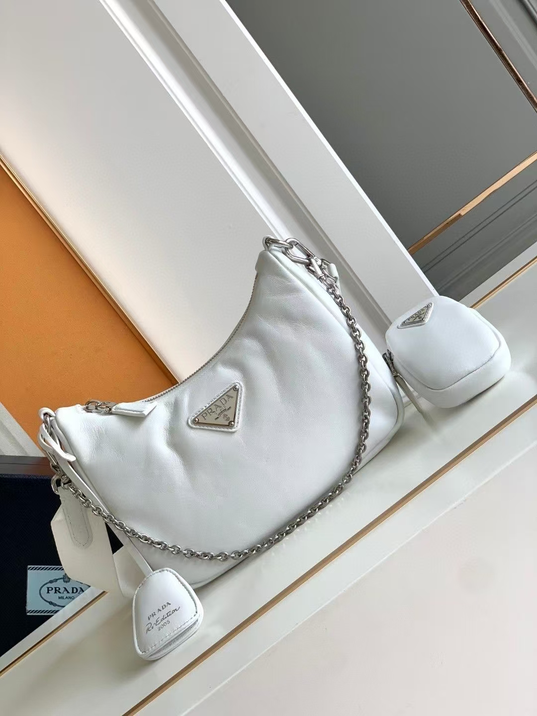 Prada White Re-Edition 2005 Re-Nylon Bag | Three-in-One Crossbody, Fresh Summer Style