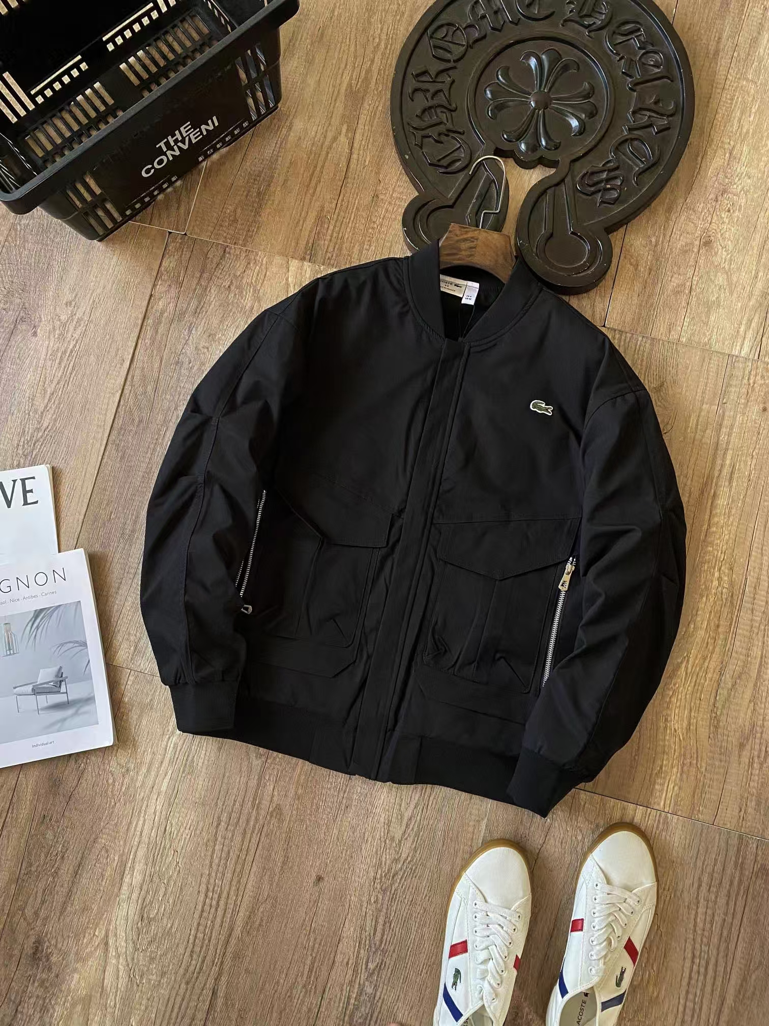 LACOSTE Zip-Up Stand Collar Baseball Jacket