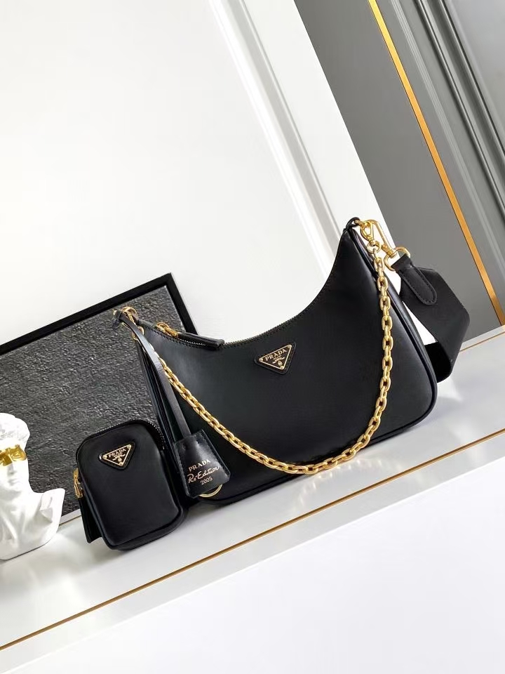 Prada Black Re-Edition 2005 Re-Nylon Bag | Three-in-One Crossbody with Detachable Pouch