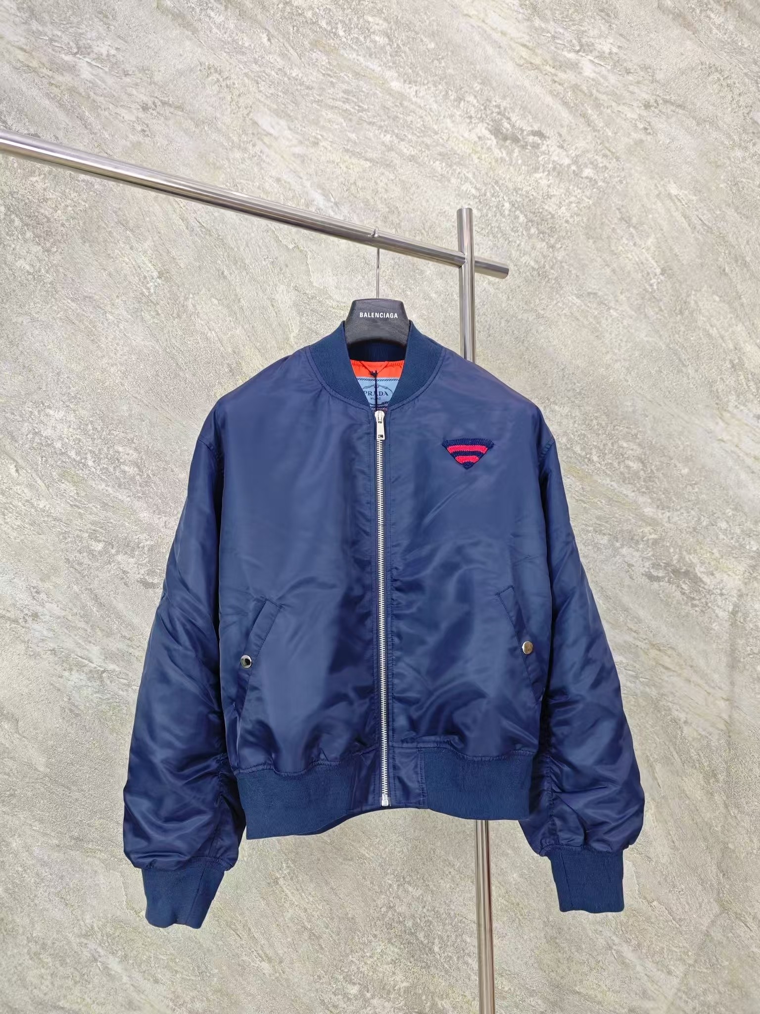 Prada Blue Nylon Twill Pilot Jacket | Oversized Contemporary Silhouett