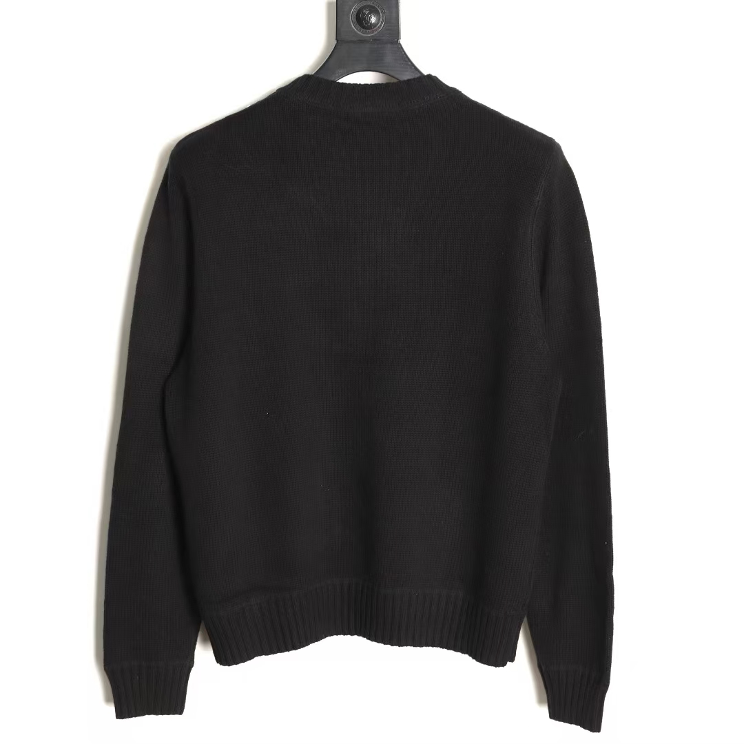 Prada Blue Wool & Cashmere Sweater | Contrast Intarsia Logo & Boxy Fit