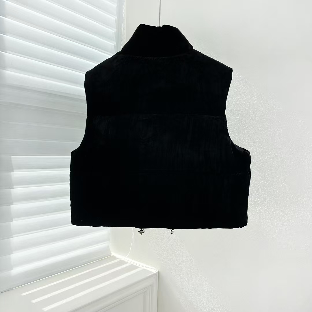 Prada Black Velvet Down Vest | Soft Silhouette & Sporty Functional Design